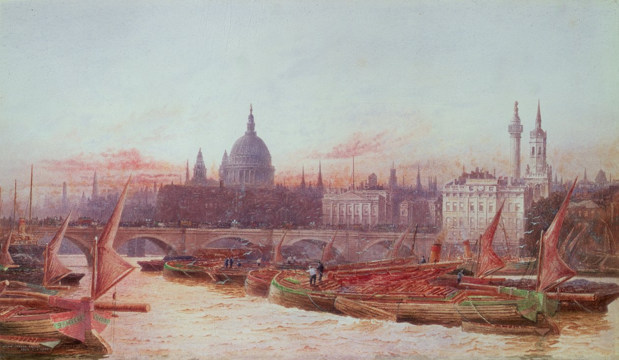 Pråmar nedanför London Bridge av Frederick E.J. Goff