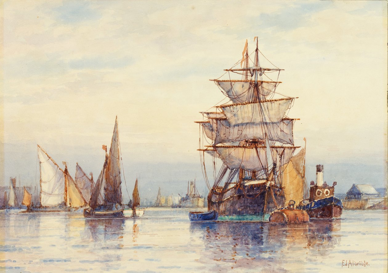 På Themsen (wc på papper) av Frederick James Aldridge
