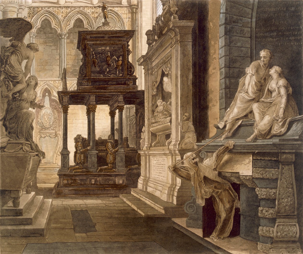 Johannes evangelistens kapell, tavla 46 från "Westminster Abbey", graverad av Lewis, utgiven av Rudolph Ackermann (1764-1834) 1812 (akvatint) av Frederick Mackenzie