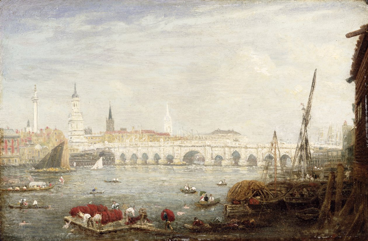 Monumentet och London Bridge, ca 1820-80 av Frederick Nash