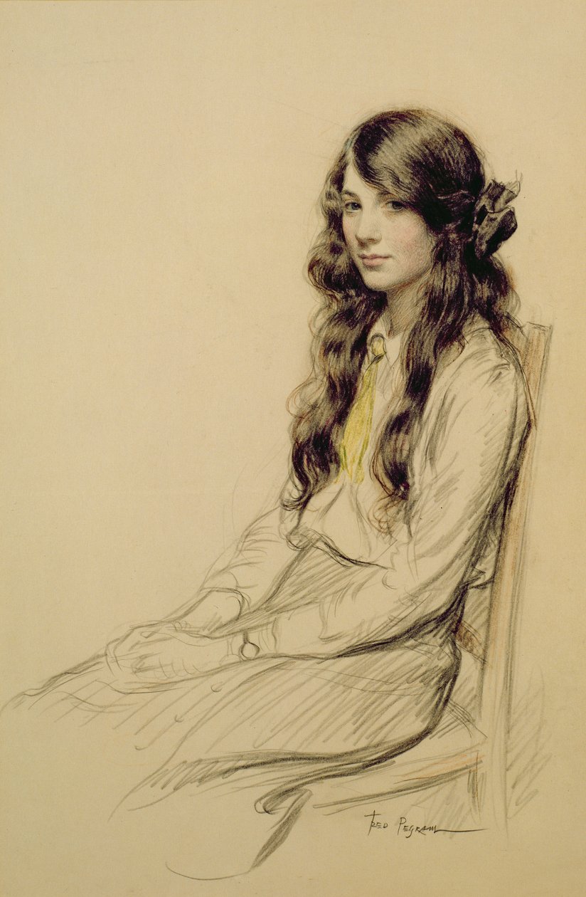 Porträtt av en ung flicka, ca 1914 (krita) av Frederick Pegram