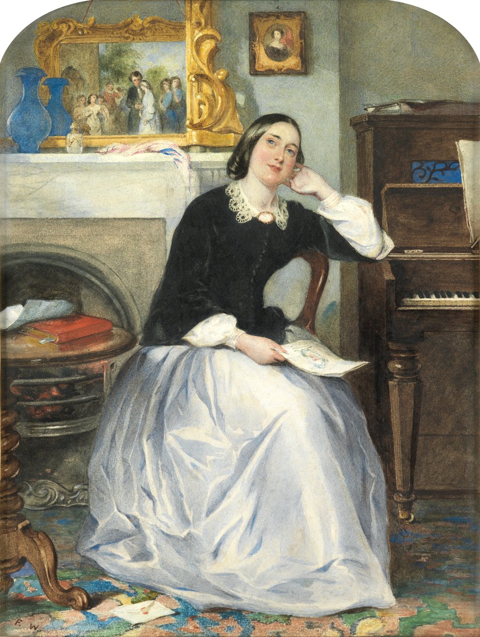 The Love Token (wc och kroppsfärg på papper) av Frederick Walker