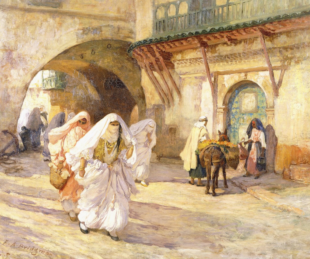 Arabiska kvinnor på en gata, av Frederick Arthur Bridgman