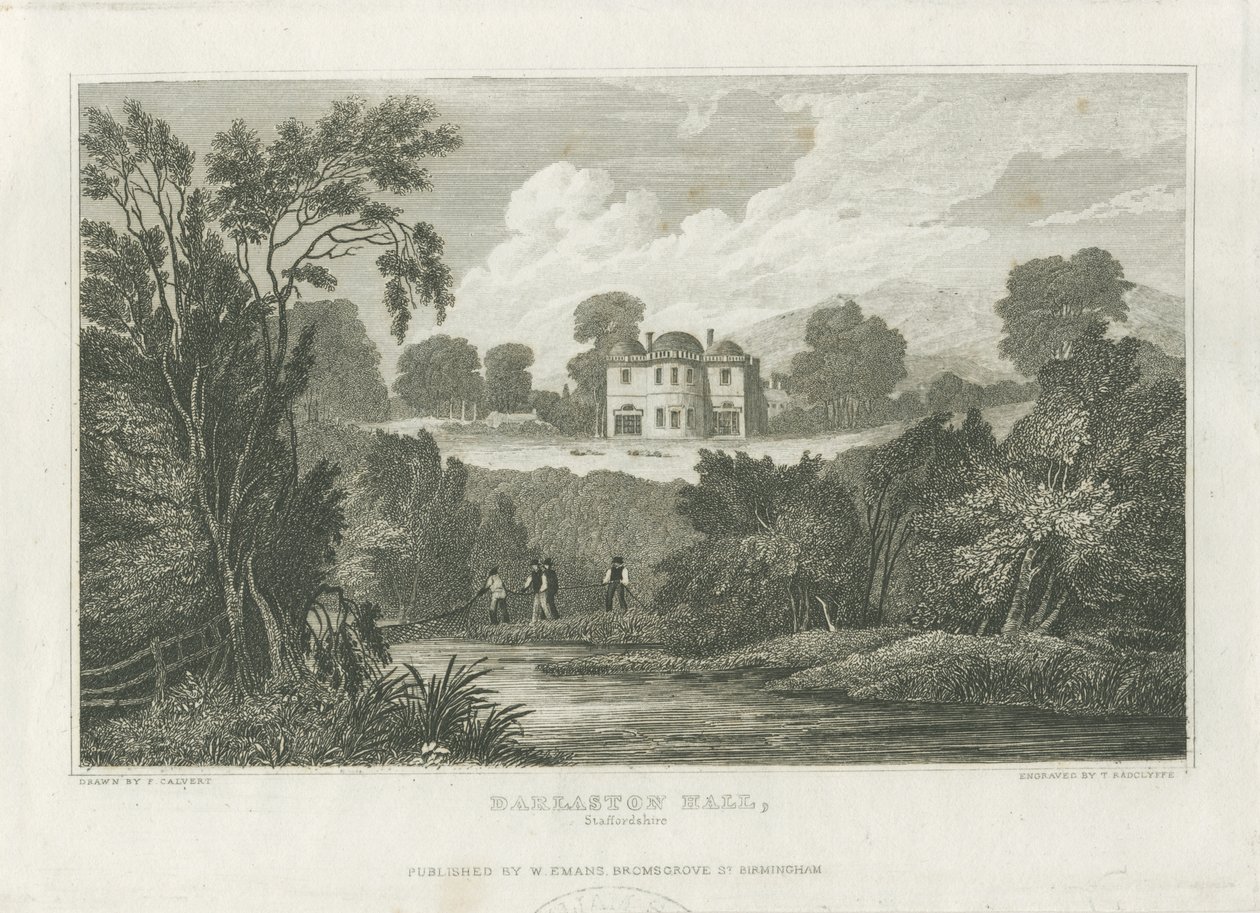 Darlaston Hall: gravyr, nd [c 1830] av Frederick Calvert