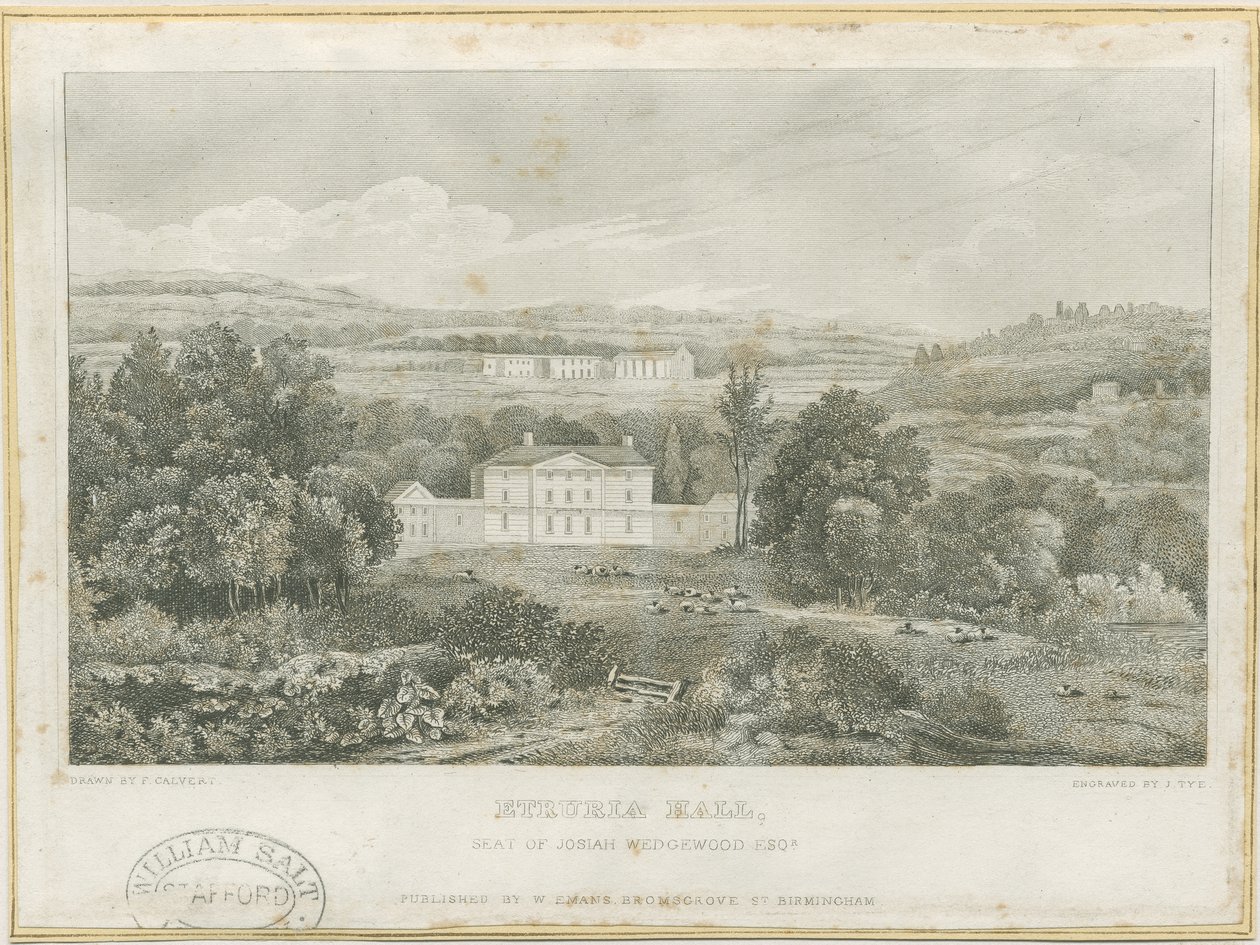 Etruria Hall: gravyr, nd [c 1830] (tryck) av Frederick Calvert