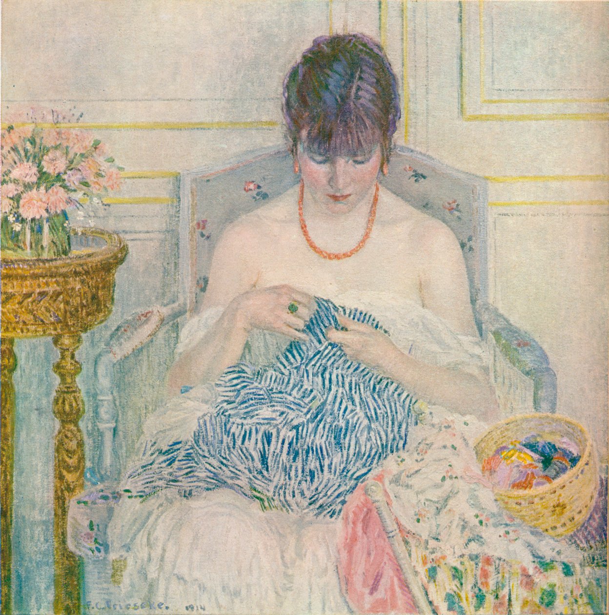 A Girl Sewing, c1894-1914, 1914 av Frederick Carl Frieseke