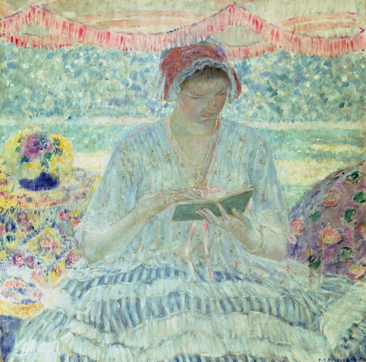 Sommarläsning (olja på duk) av Frederick Carl Frieseke