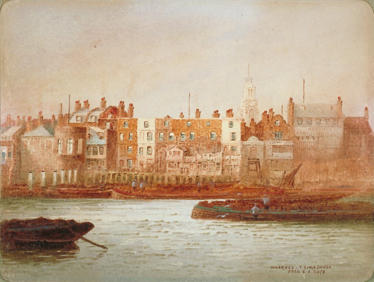Wharves vid Limehouse, London, c1850 av Frederick J Goff