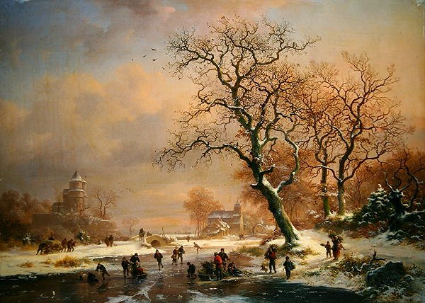Fruset vinterlandskap med skridskoåkare av Frederick Marianus Kruseman