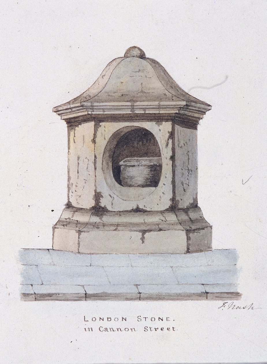 London Stone, Cannon Street, London, c1816 av Frederick Nash