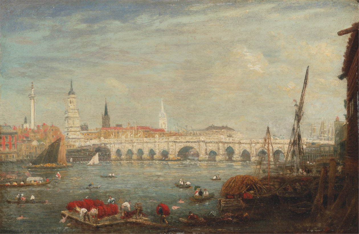 Monumentet och London Bridge av Frederick Nash