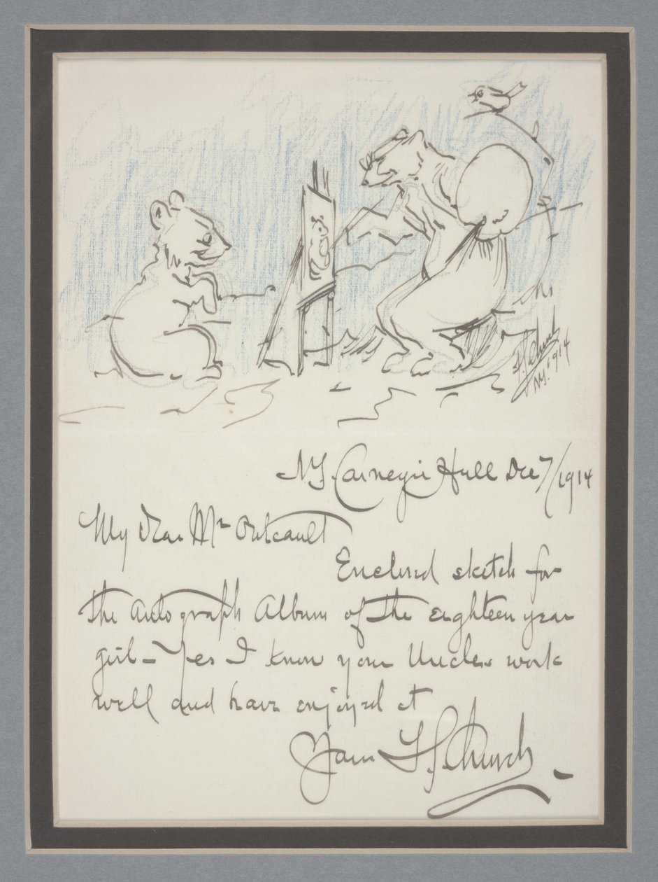 Autografbrev med skiss av Frederick Stuart Church