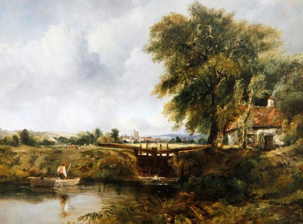 Dedham Lock (olja på duk) av Frederick Waters Watts