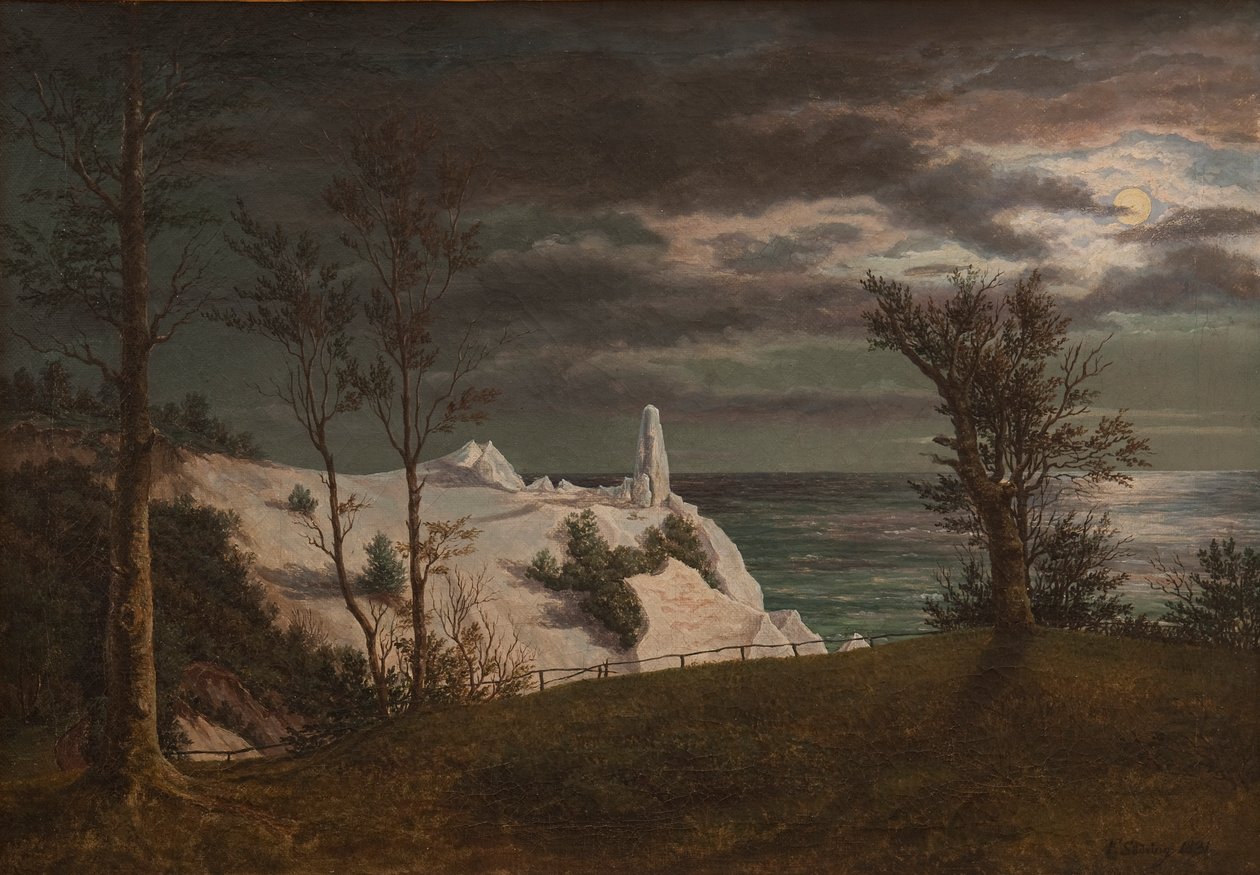 Sommarspiren på Møns Klint. Månsken av Frederik Sødring