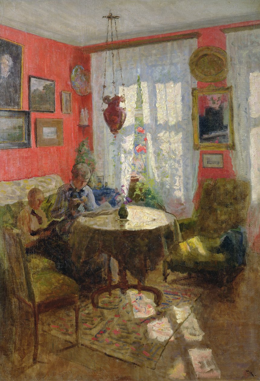 Röd interiör (olja på duk) av Fredrik Kolstoe