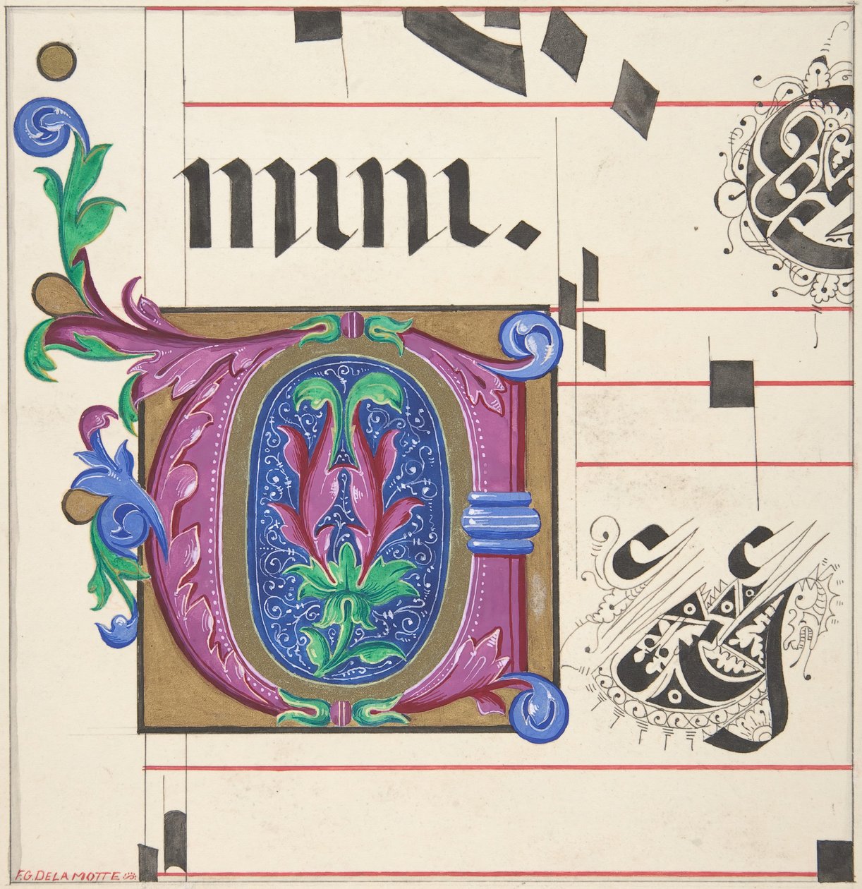 Upplyst initial från Psalmbok, 1830-62. av Freeman Gage Delamotte