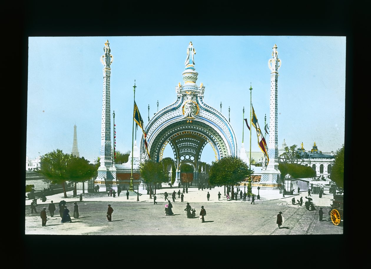 Parisutställning: Man Entrance Gate, Paris, Frankrike, 1900 (lanternbild) av French Photographer