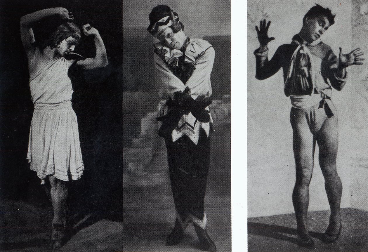 Vaslav Nijinsky i rollen som Narcisse, Petrouchka och Till Eulenspiegl, ca.1911-16 av French Photographer
