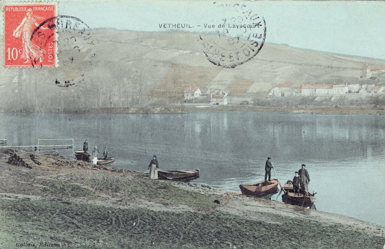 Utsikt över Vetheuil på stranden av Seine av French Photographer