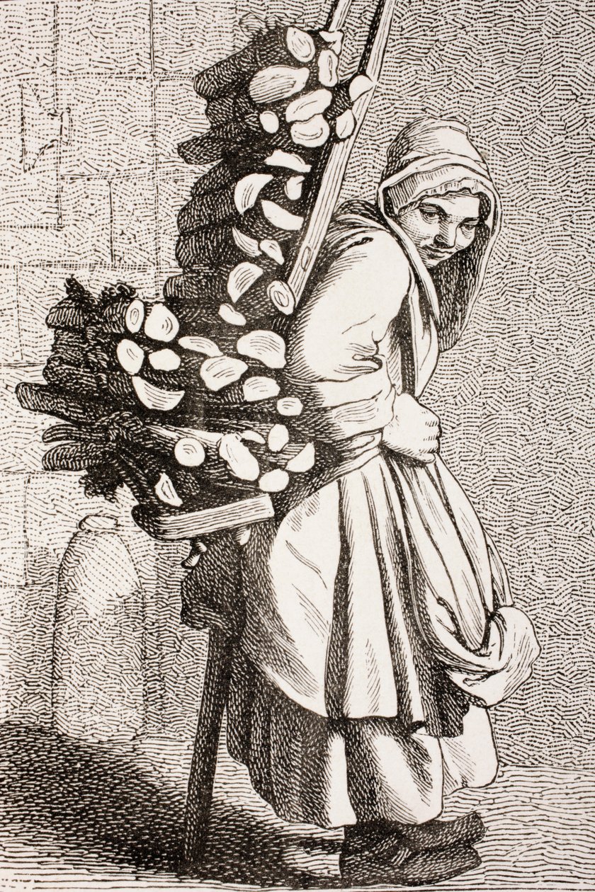 En kvinna som bär ved att sälja i 1700-talets Paris, 1875 av French School