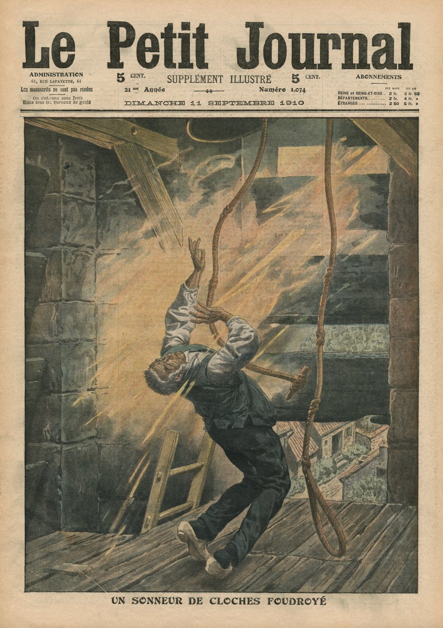 En klockare träffad av blixten, illustration från 