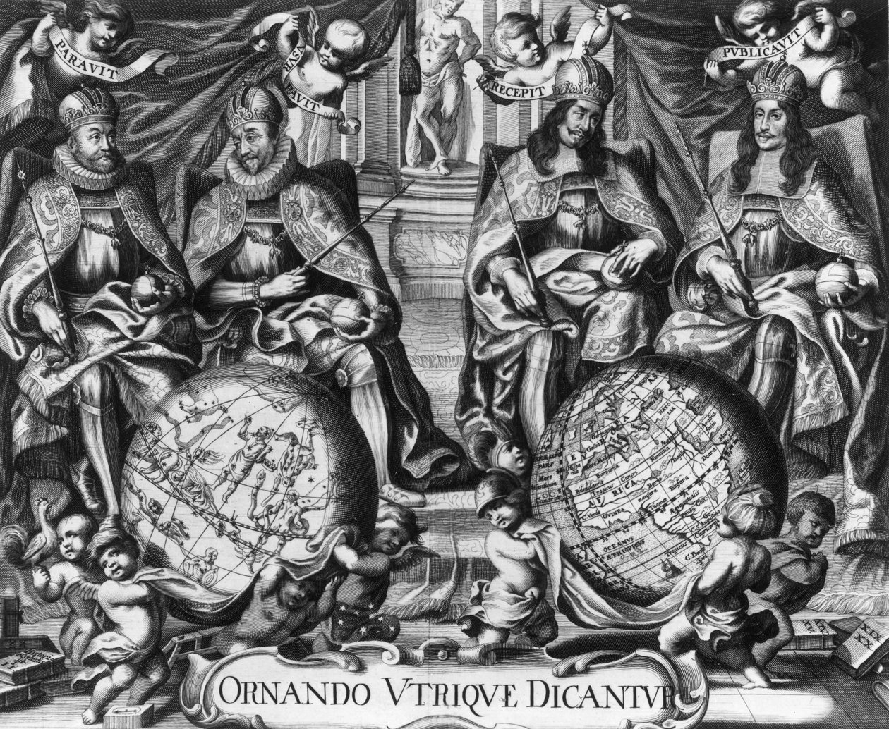 Allegori med Rudolf II (1552-1612) den helige romerske kejsaren och hans efterträdare Matthias 1:a (1557-1619), Ferdinand II (1578-1637) och Ferdinand III (1608-1657) av French School