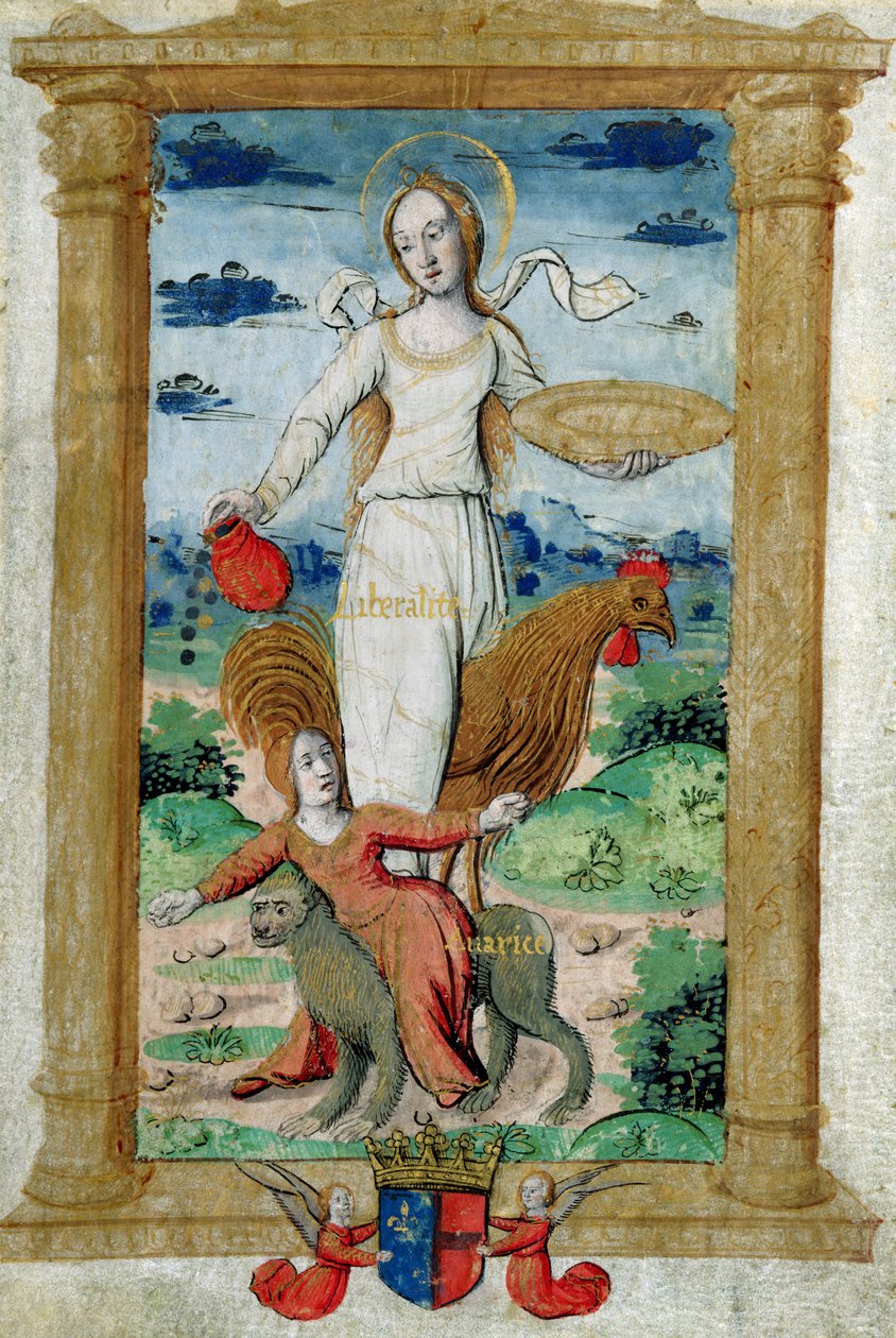CL 22718 B Generosity Against Avarice, ur "Rondeaux des Vertus", skapad för Louise de Savoie av French School