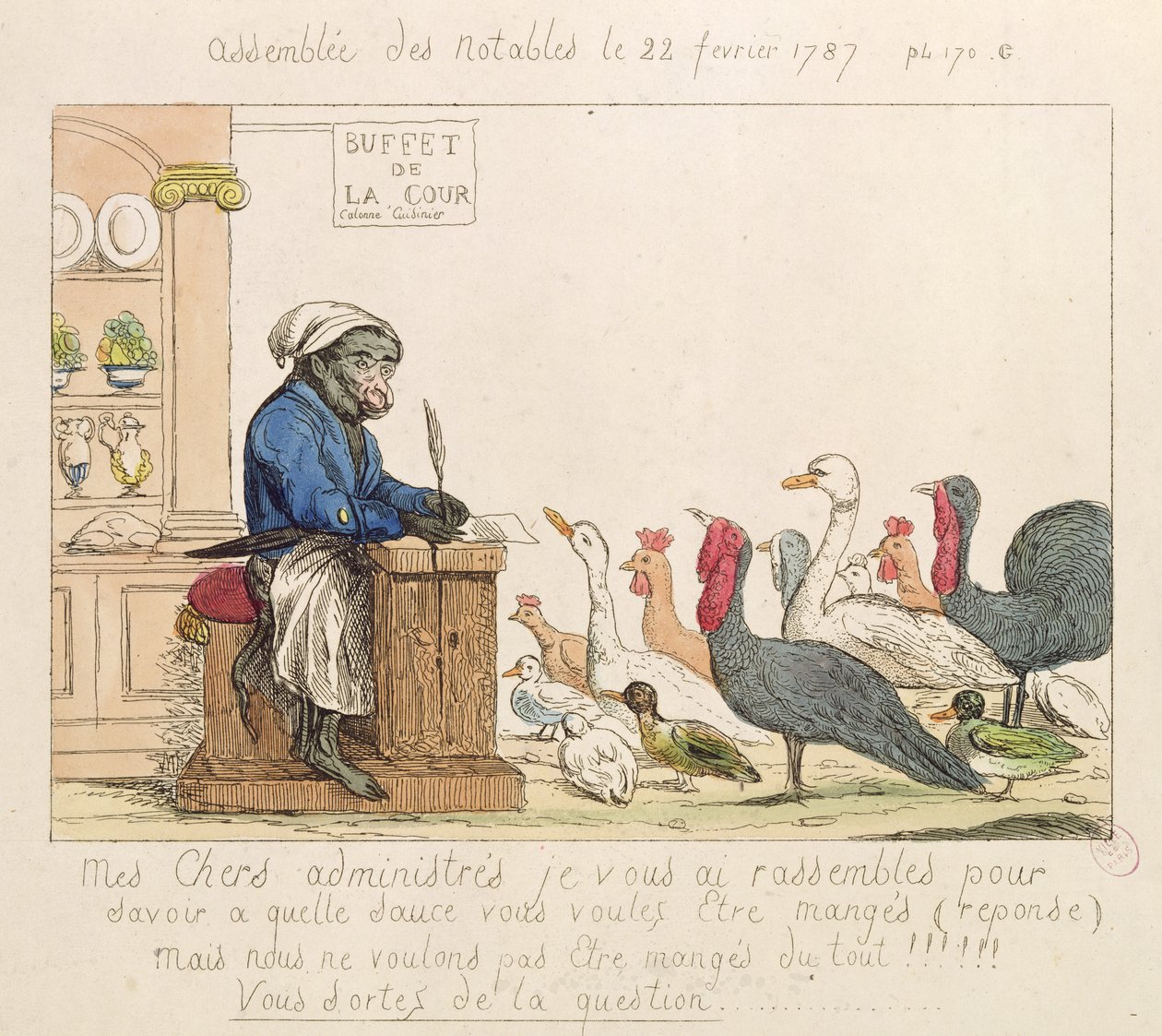 Karikatyr av notabelns församling, 22 februari 1787 (färgerad etsning) av French School
