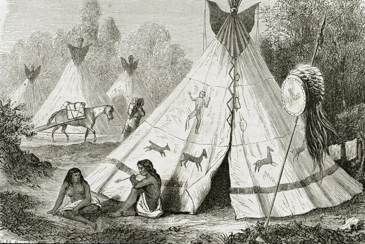 Comanche-läger på 1850-talet, från "Le Tour du Monde", utgiven i Paris på 1860-talet. av French School