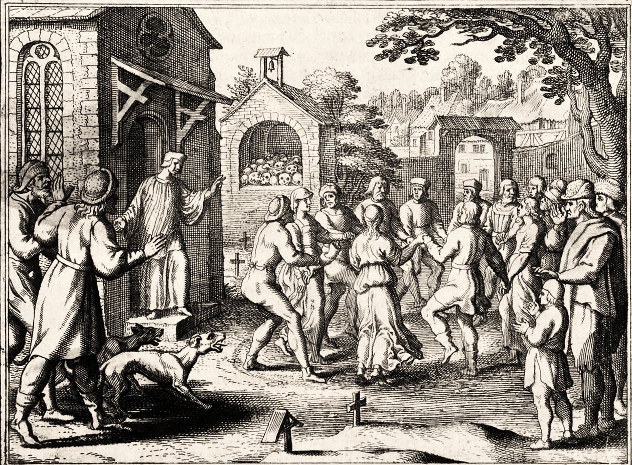 Danspest, Strasbourg, Alsace. 1518 av French School