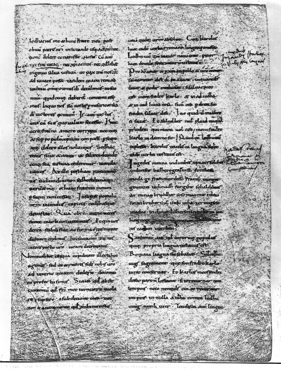 Faksimilekopi af fru 9786 fol.135 Eden i Strasbourg, svoret af Karl den Skaldede (823-877) og Ludvig den Tyske (ca. 804-876) 842 swed av French School