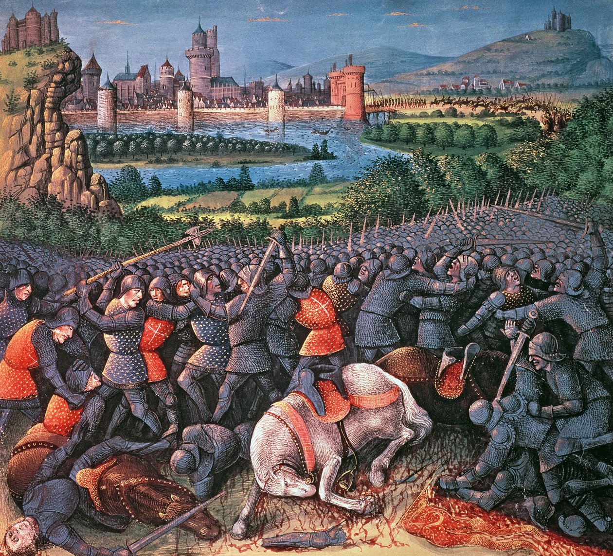 Fr 5594, f.37v Battle scen, från Passages faits Outremer skriven av Sebastian Marmoret, c.1490 av French School