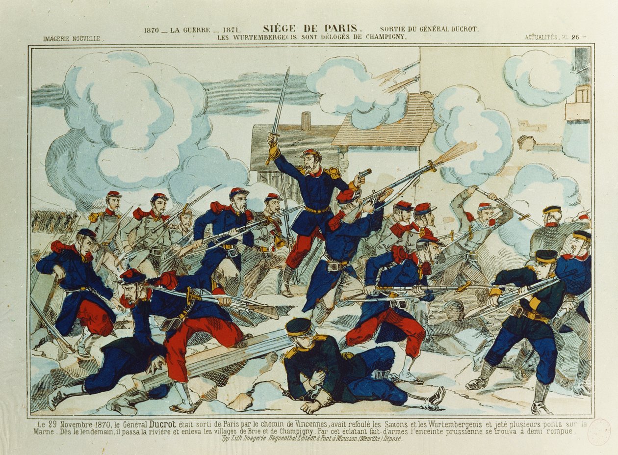 General Ducrot (1817-82) vid slaget vid Champigny, 29 januari 1870 av French School