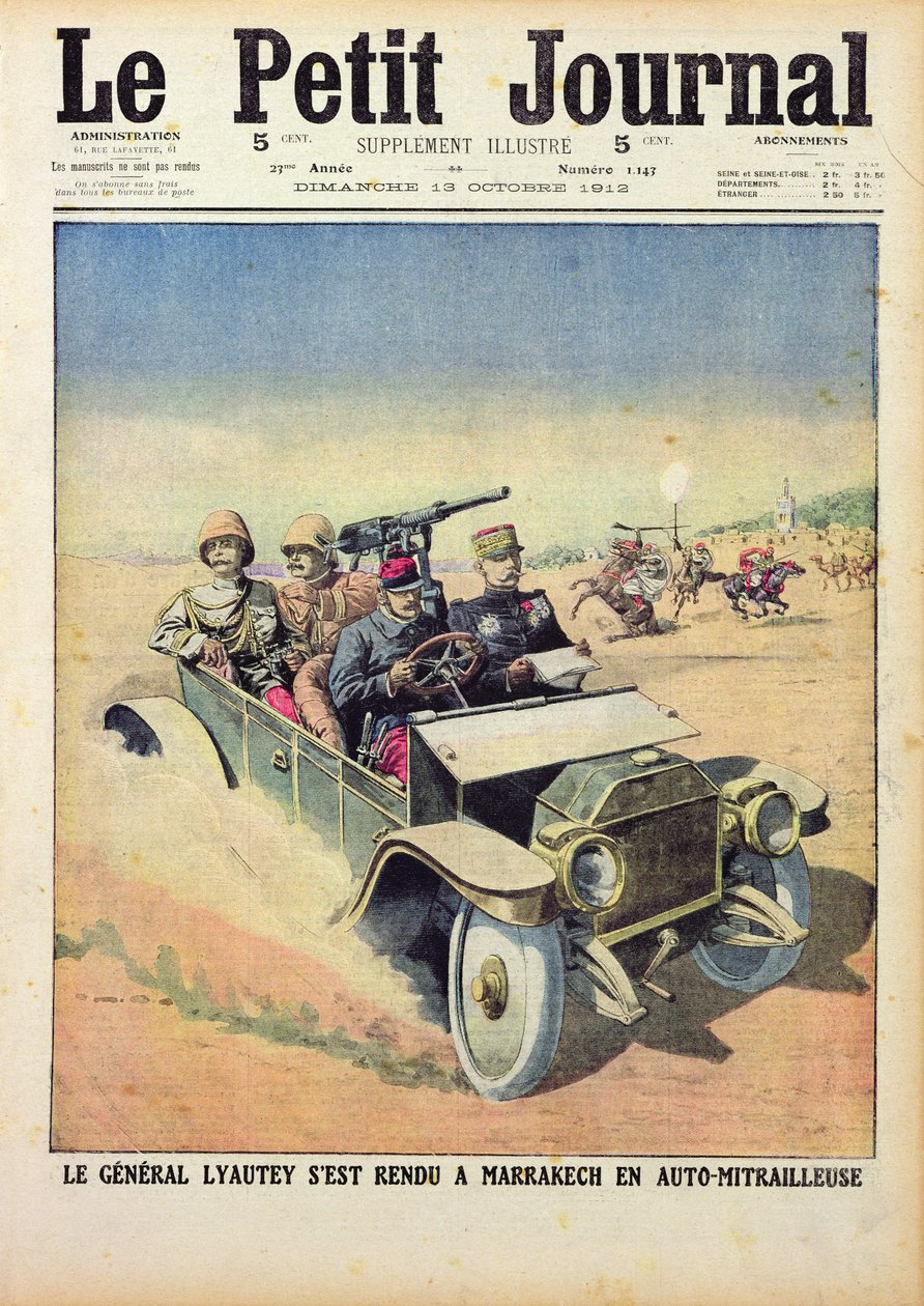 General Lyautey (1854-1934) på vej til Marrakesh i en panservogn, fra 