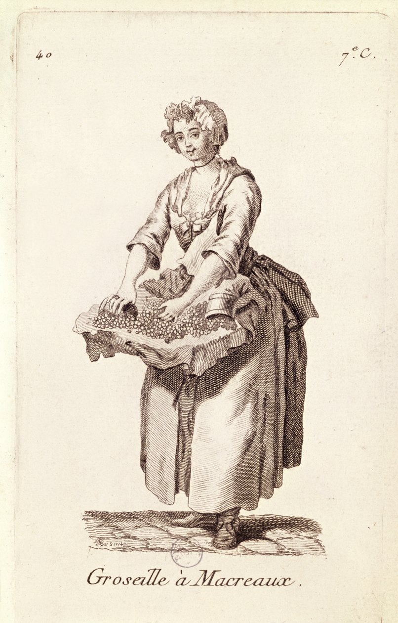 "Gooseberries for mackerel", The Gooseberry Seller, från "Petits Metiers de Paris". av French School