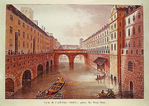 Hotel-Dieu Hospital, Paris (färggravyr) av French School