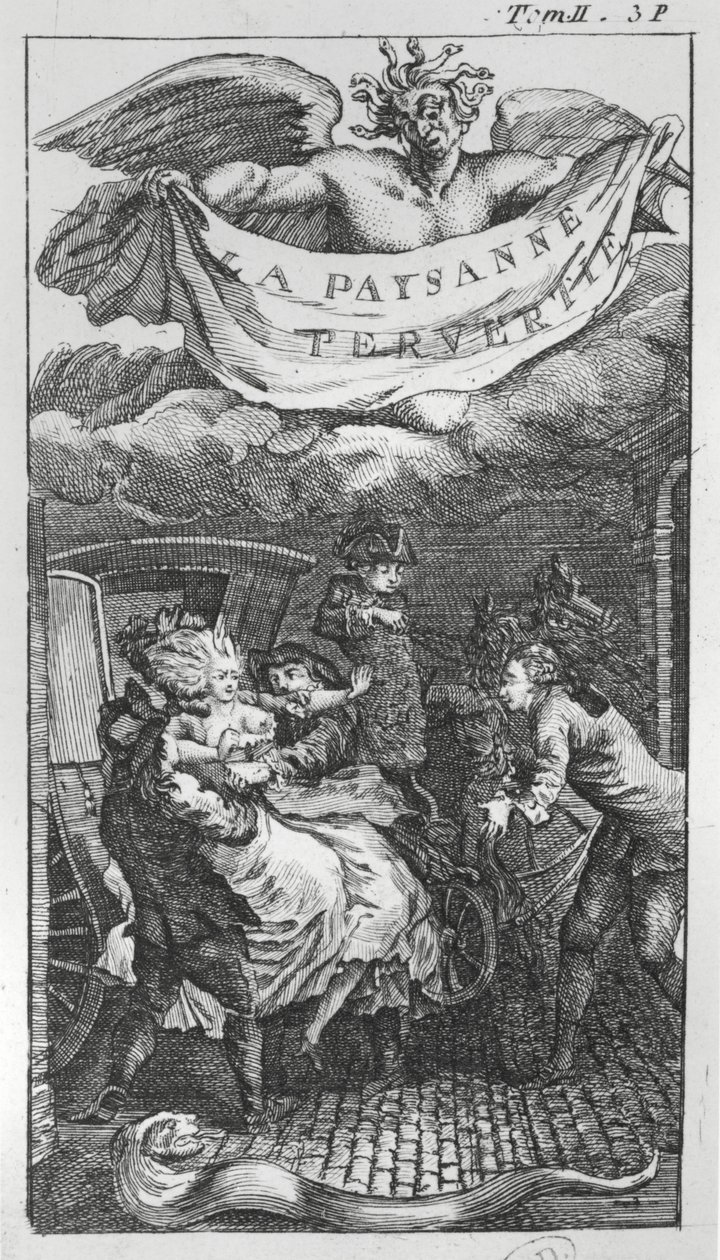 Illustration ur "La Paysanne Pervertie" av Nicolas Restif de la Bretonne (1734-1806). av French School