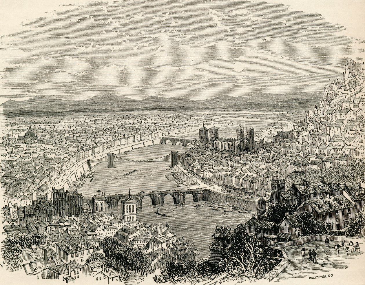 Lyon, Frankrike, på 1800-talet, från "French Pictures" av pastor Samuel G. Green, publicerad 1878 av French School