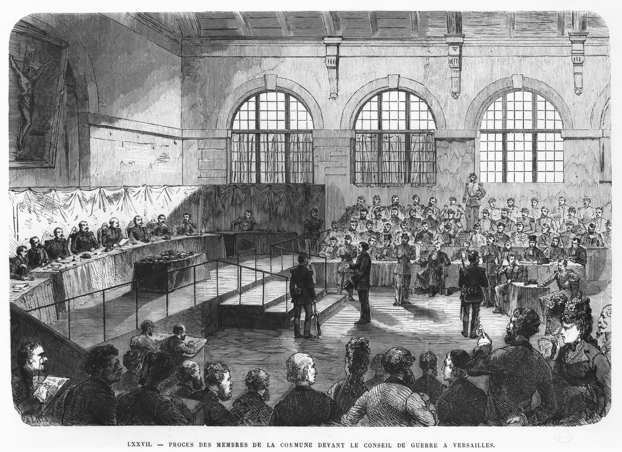 Kommunens medlemmar ställs inför krigsrätt i Versailles 1872. av French School