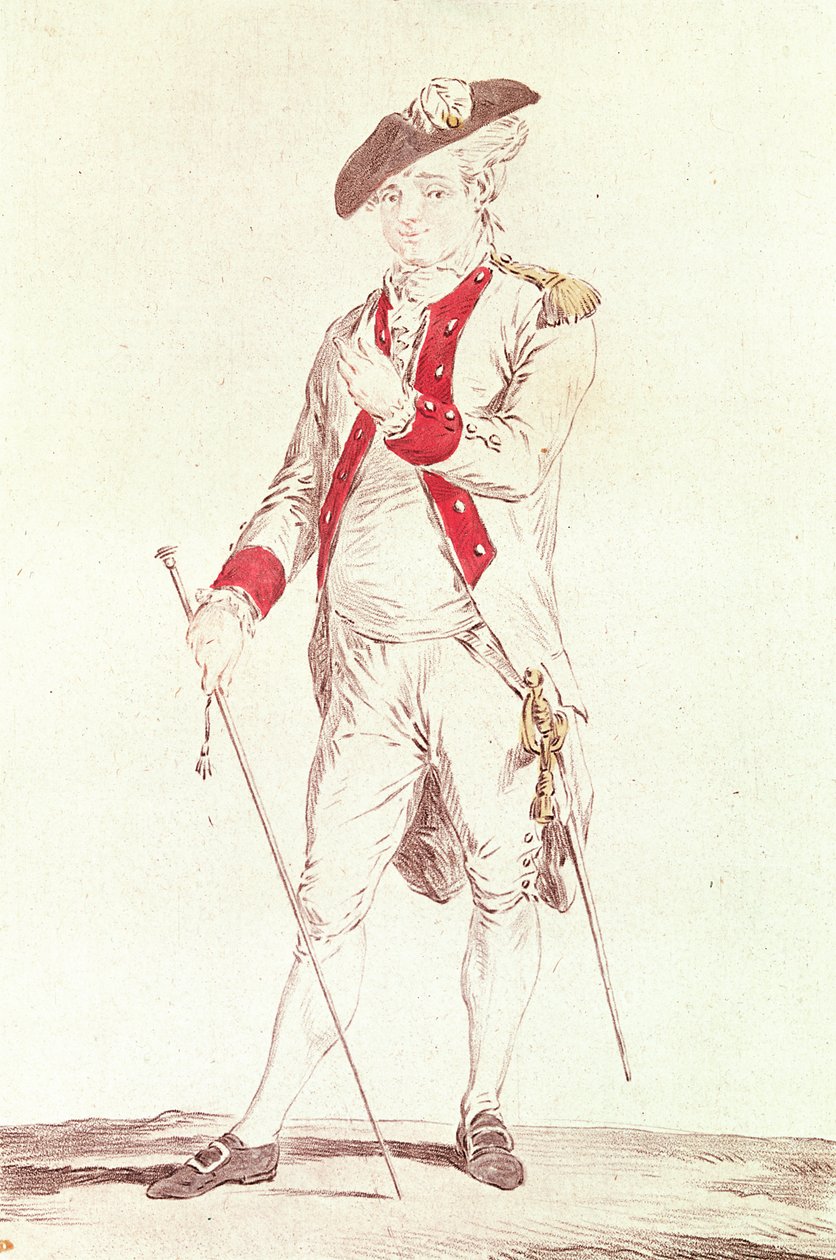 Monsieur Dugazon i rollen som Chevalier de Forbignac i Curieux de Compiègne av French School