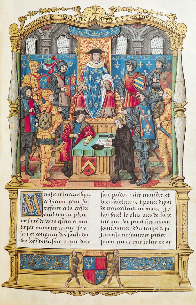 Ms 18 fol 1r Presentation av memoarerna till Ludvig XI, från memoarerna från Philippe av Commines (1445-1509) av French School