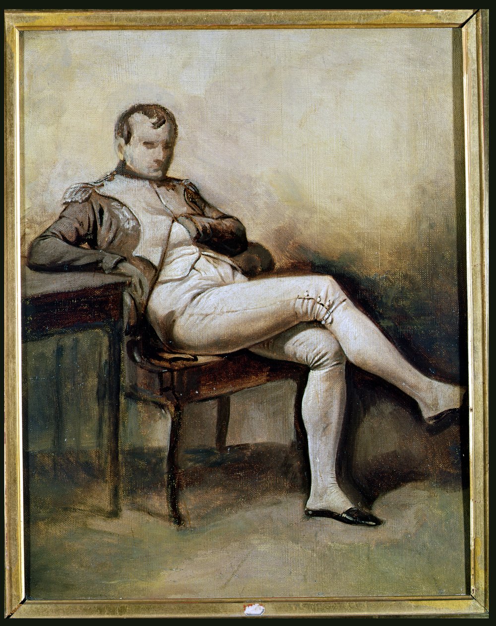Napoleon I (1769-1821) sittande i en fåtölj (grisaille) av French School