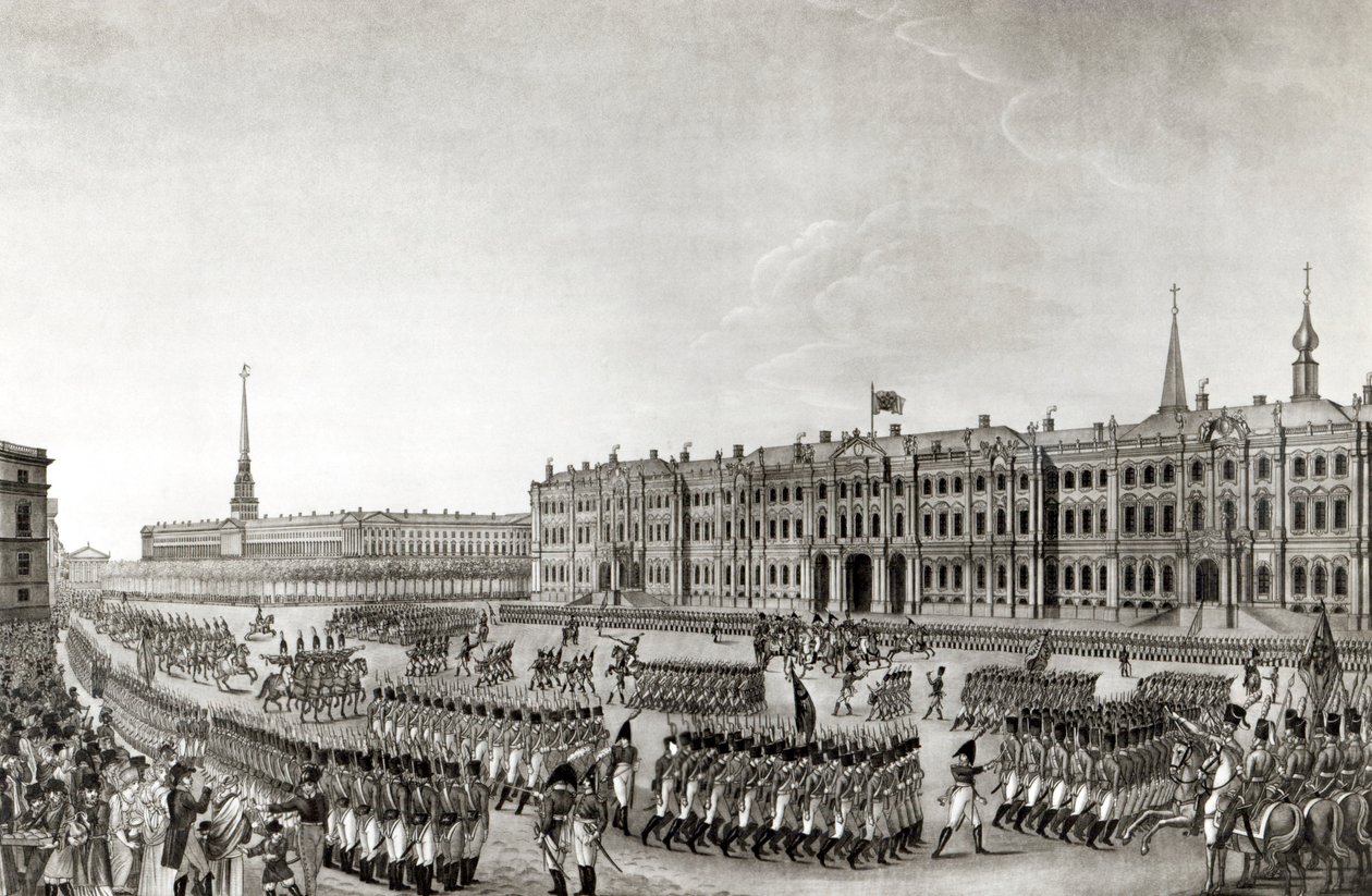 Parad framför det kejserliga palatset, St.Petersburg, 1812 av French School