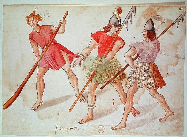 Peruanska indianer, 1572 (penna & bläck och wc på papper) av French School