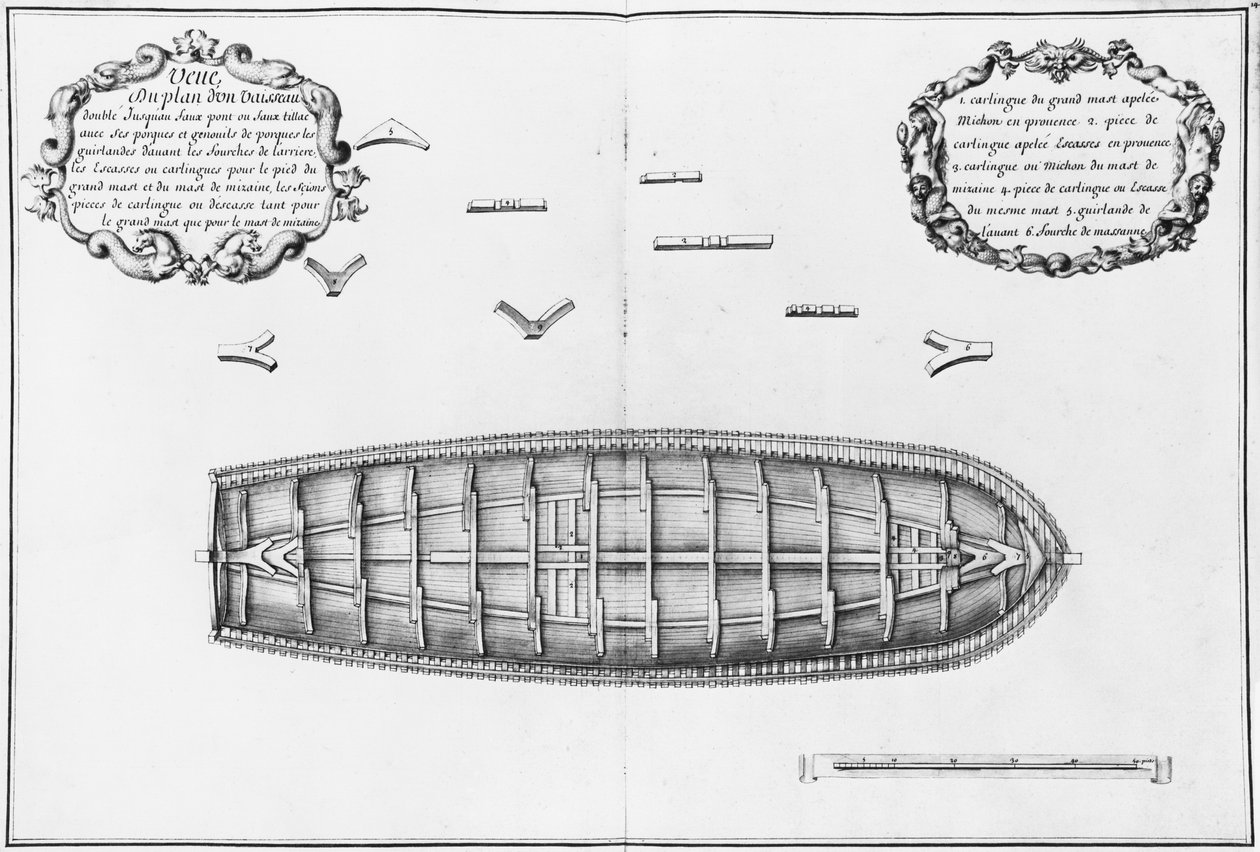 Plan över ett fartyg uppradat till det falska däcket, illustration från 