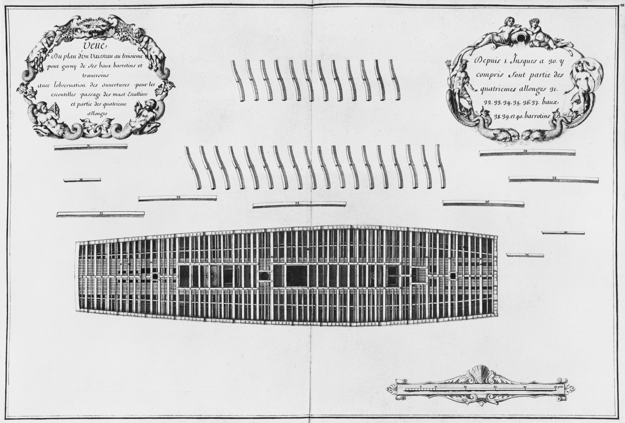 Plan över det tredje däcket på ett fartyg, illustration från 