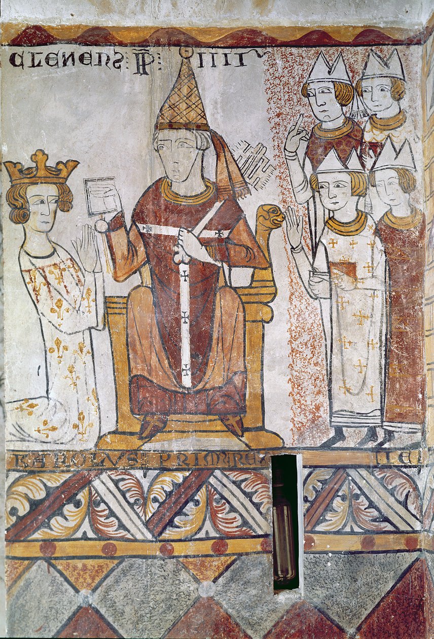 Pope Clement IV (c.1195-1268) Investing Charles of Anjou (1226-85) ma le Malo o Sicily, 28th Iuni 1265 swed av French School