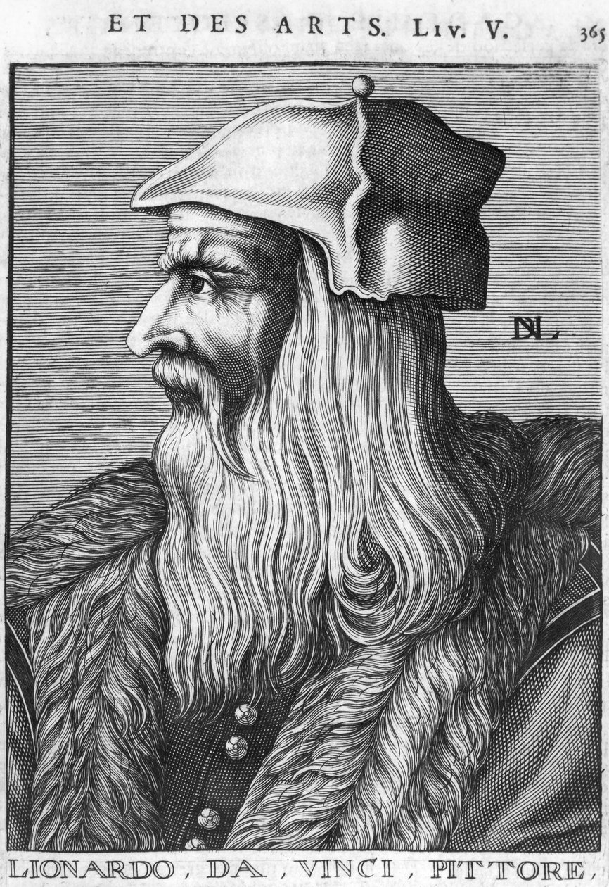 Porträtt av Leonardo da Vinci (1452-1519) av French School