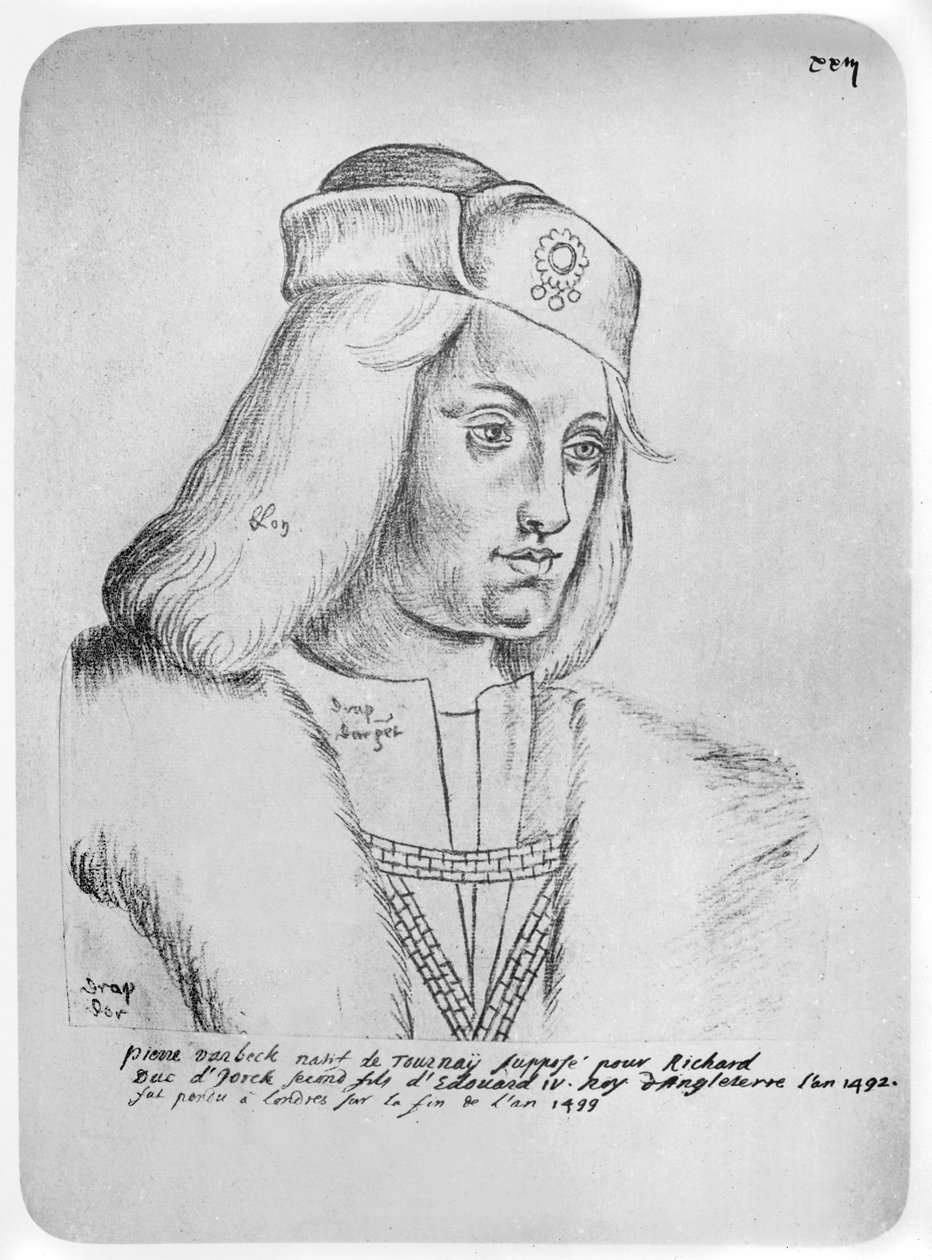 Porträtt av Perkin Warbeck (ca 1474-99) flamländsk bedragare och tronpretendent till den engelska tronen (sanguine på papper) av French School