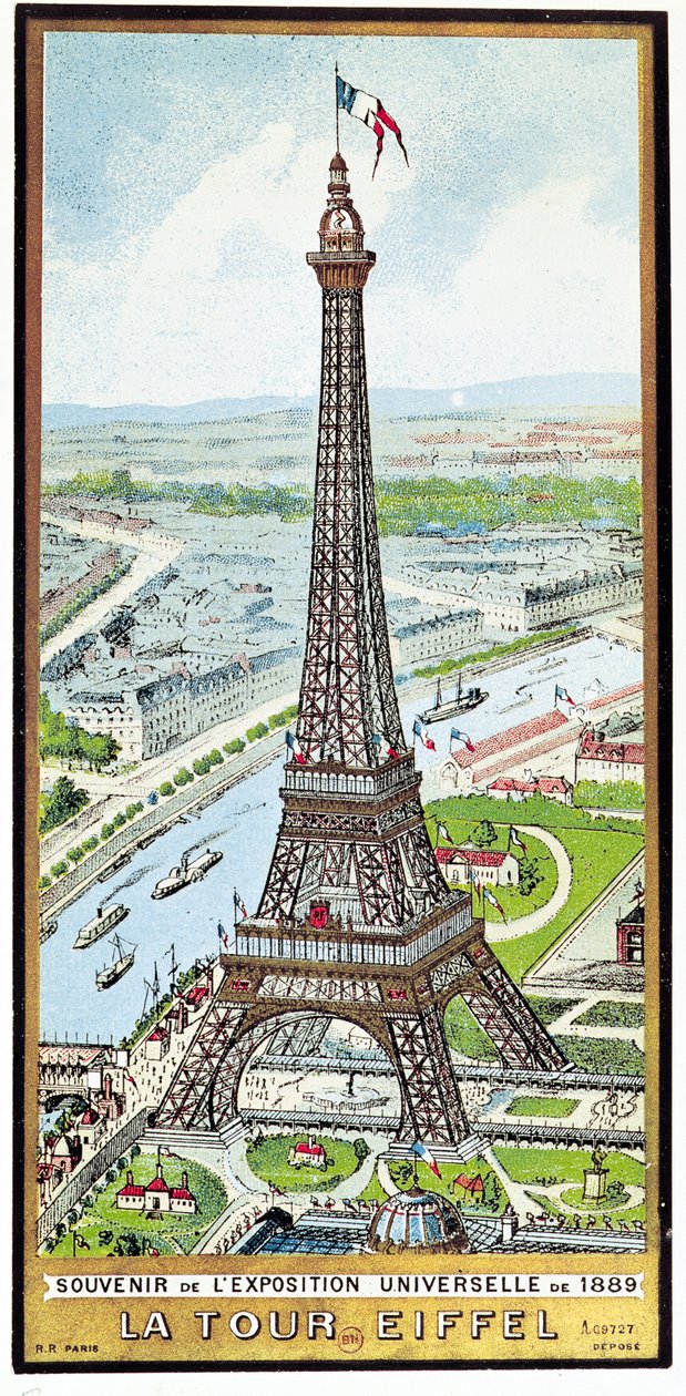 Vykort föreställande Eiffeltornet på Exposition Universelle, 1889 av French School